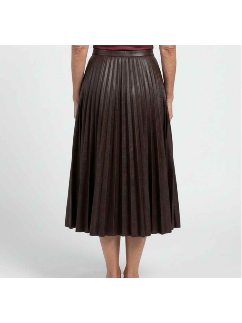 A.L.C. Etta Faux Leather Pleated Midi Skirt Deepest Brown 8 New With Tags - Picture 2 of 7